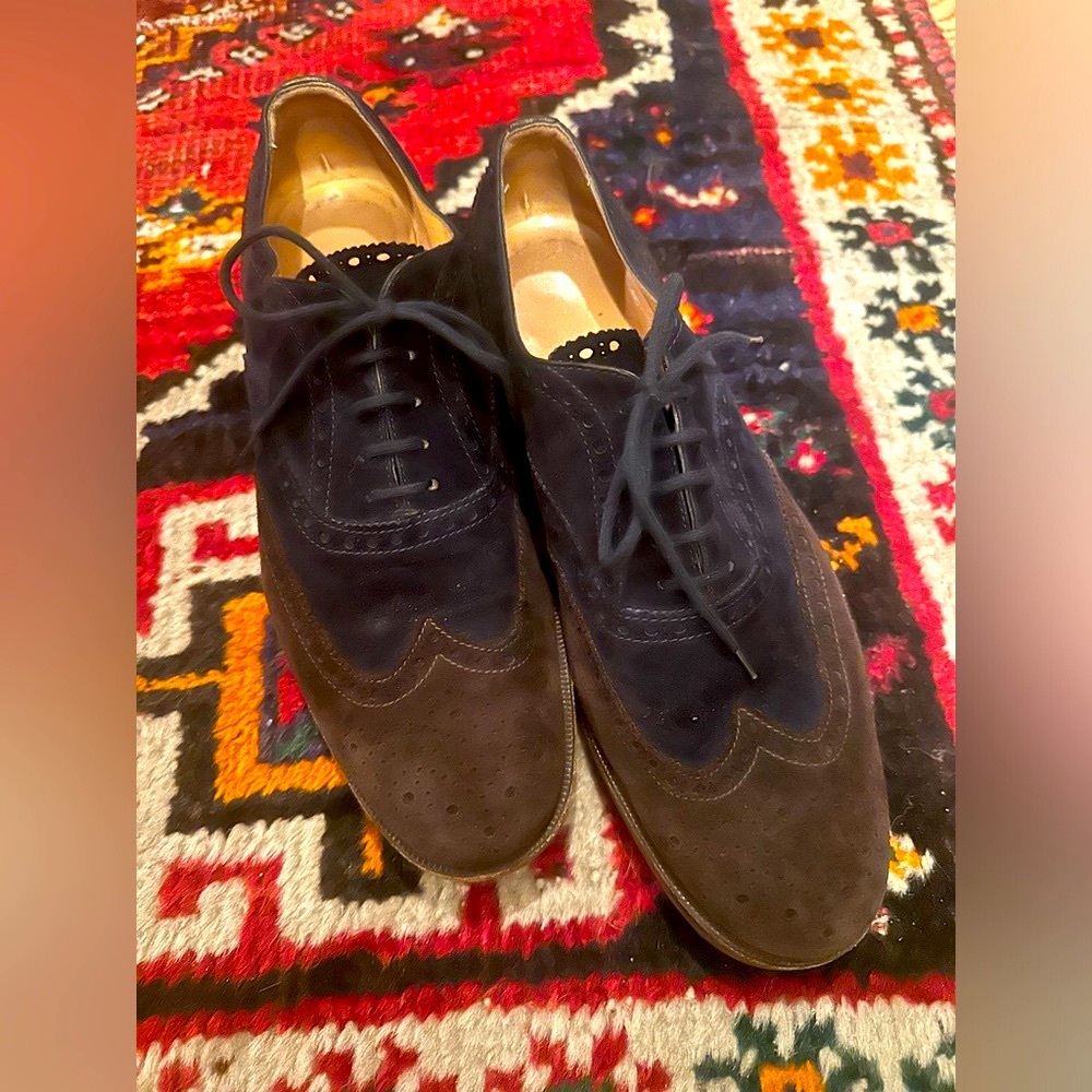 Vibram Brown and Navy Suede Oxford Tie-up detailed Shoe with Gumlite sole 👞